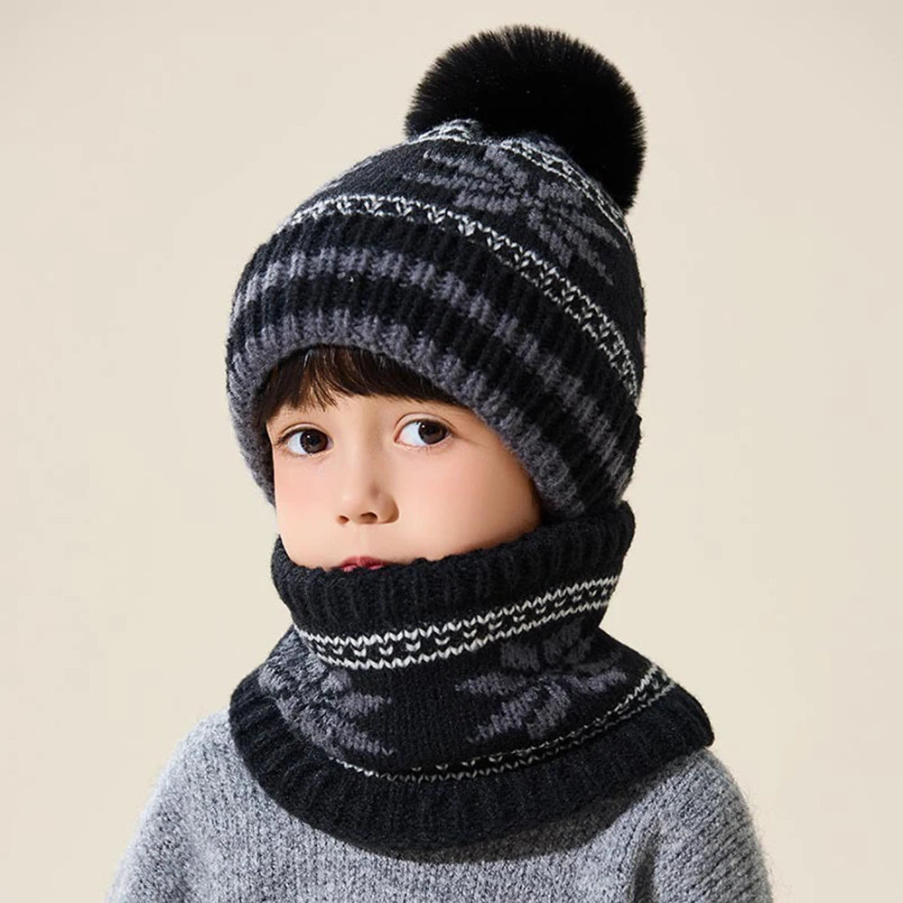 Set Hiver Enfant 2 Pièces - Bonnet et Écharpe Tricotés Épais (Garçons et Filles)
