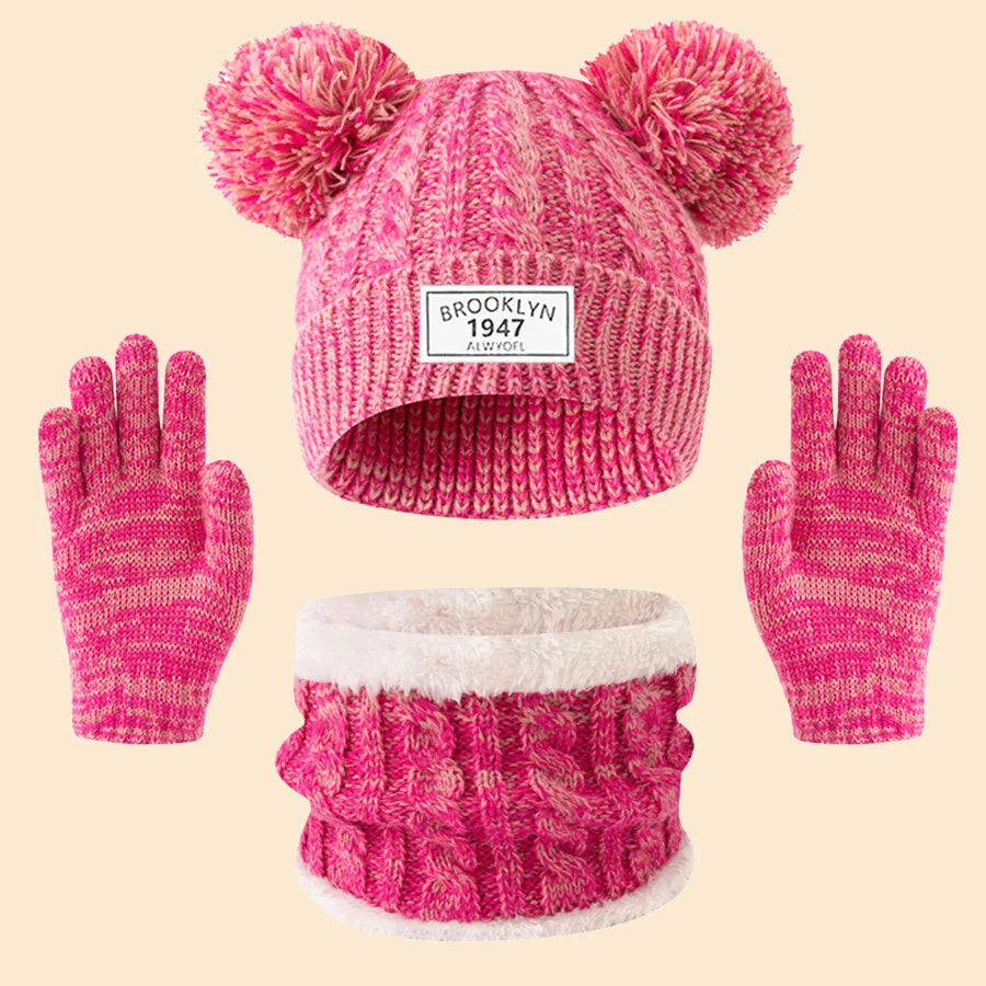 Ensemble Hiver Enfant 3 Pièces - Bonnet Écharpe Gants Tricotés 3-12 Ans