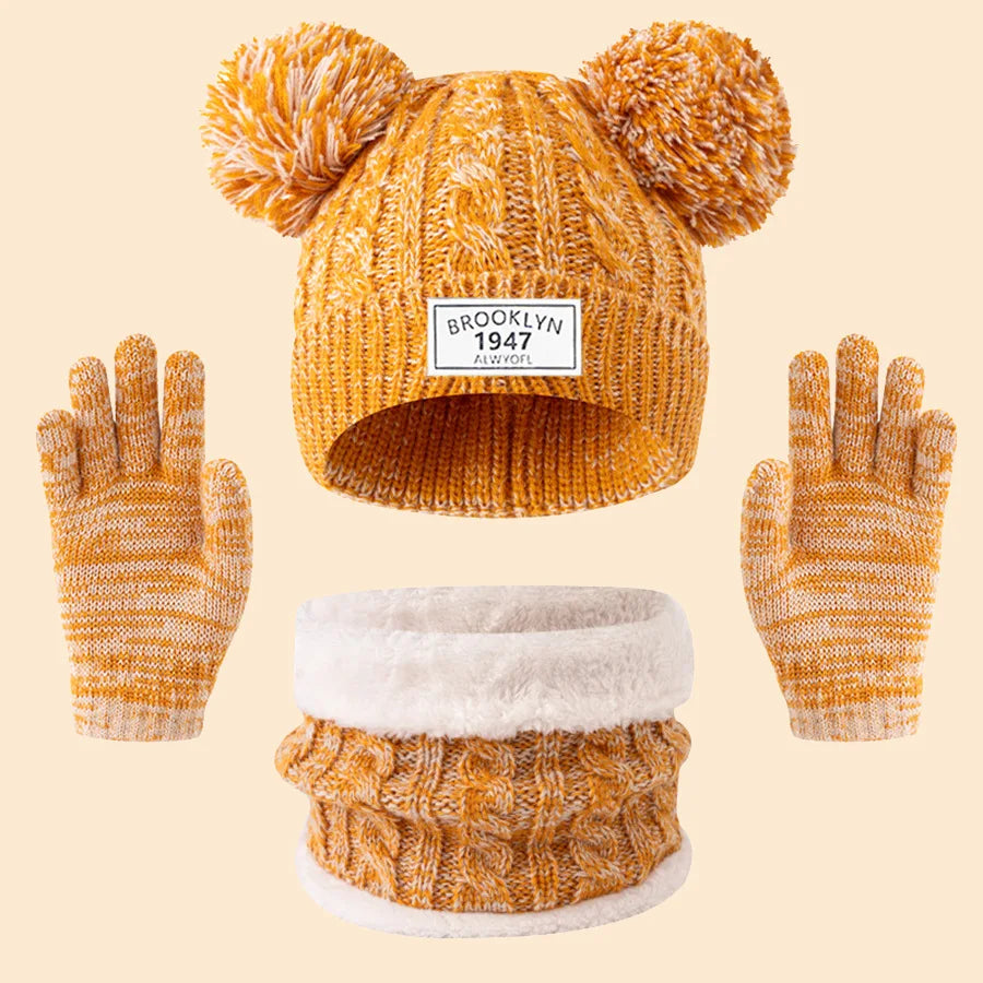 Ensemble Hiver Enfant 3 Pièces - Bonnet Écharpe Gants Tricotés 3-12 Ans
