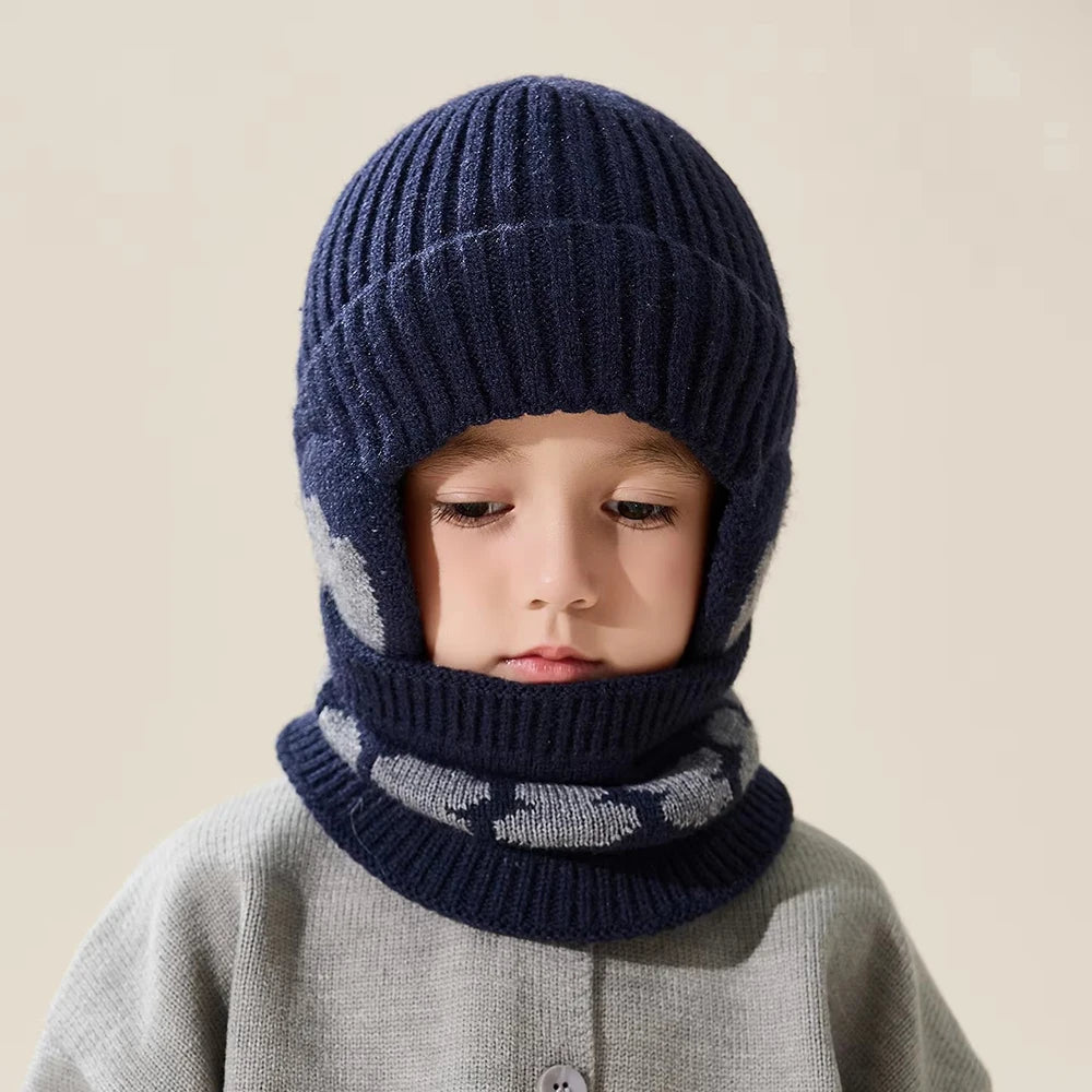 Bonnet Écharpe Enfant Hiver - Cagoule Tricotée Coton Protège-Oreilles