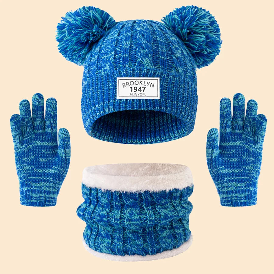 Ensemble Hiver Enfant 3 Pièces - Bonnet Écharpe Gants Tricotés 3-12 Ans
