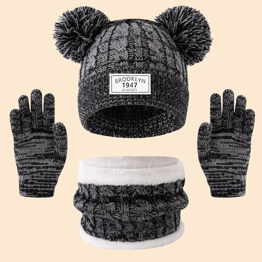 Ensemble Hiver Enfant 3 Pièces - Bonnet Écharpe Gants Tricotés 3-12 Ans